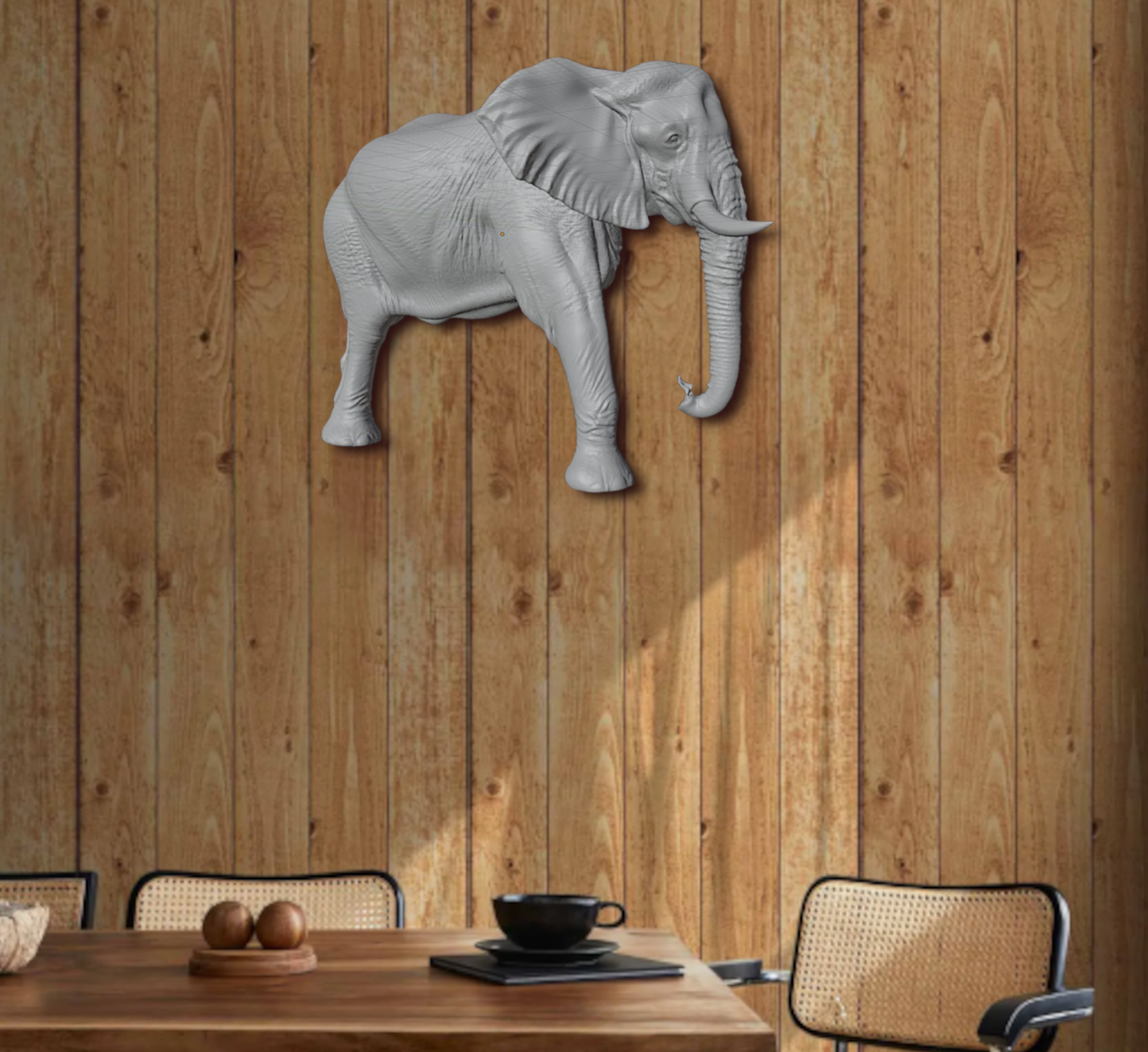 Elephant Wall Mount 3D Print | Wildlife Wall Decor | PLA Grey Sculpture | Large Animal Wall Art | 250mm Elephant Relief