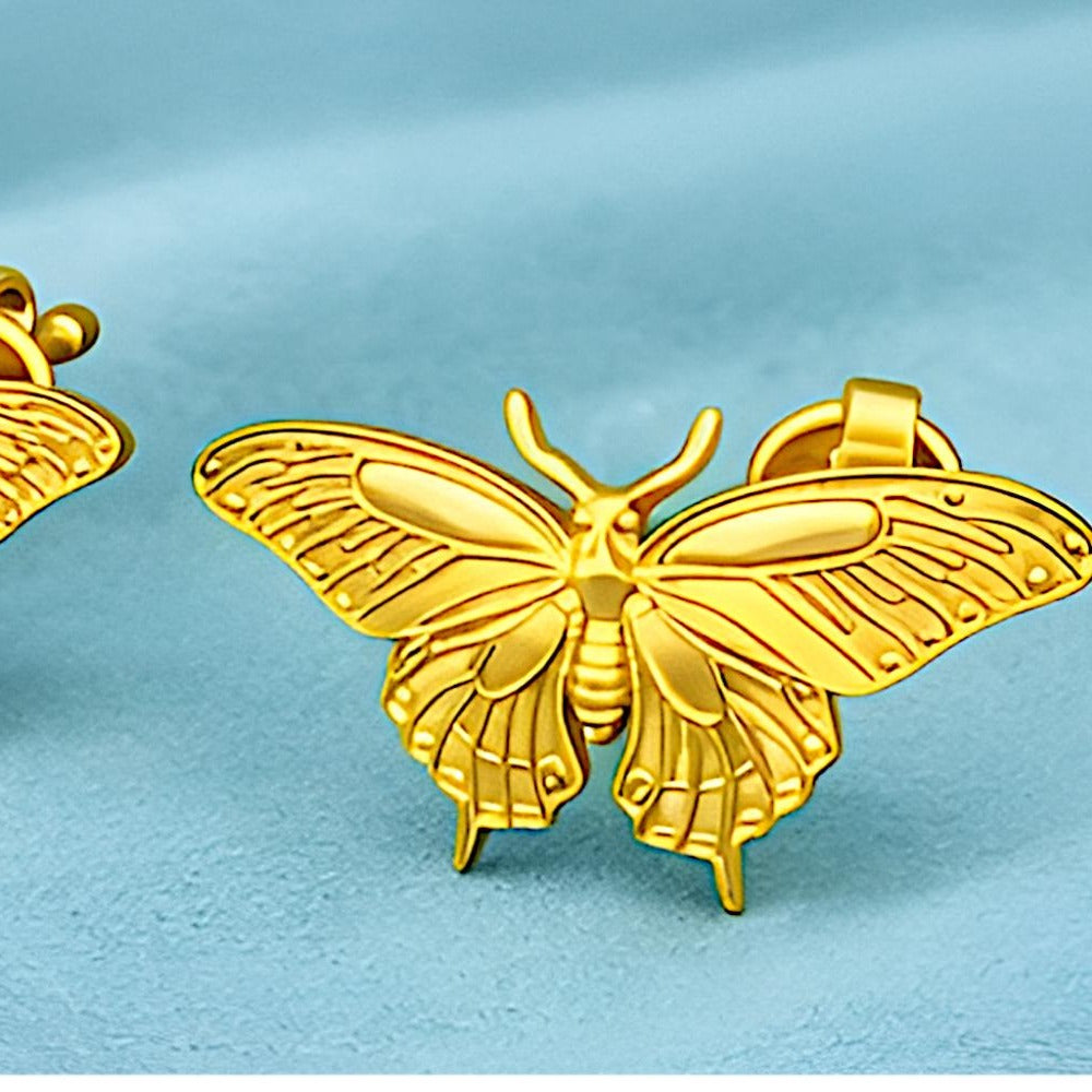 Butterfly Stud Earrings in Polished Gold Finish | Delicate Butterfly Earrings | Minimalist Nature Inspired Jewelry | 15mm Stud Earrings