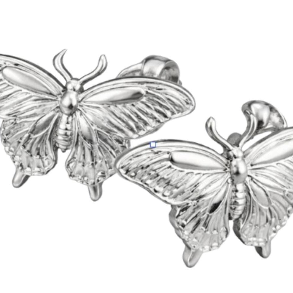 Butterfly Stud Earrings in Polished Silver & Brass | Delicate Insect Wing Earrings | Minimalist Everyday Jewelry | 15mm Butterfly Earrings