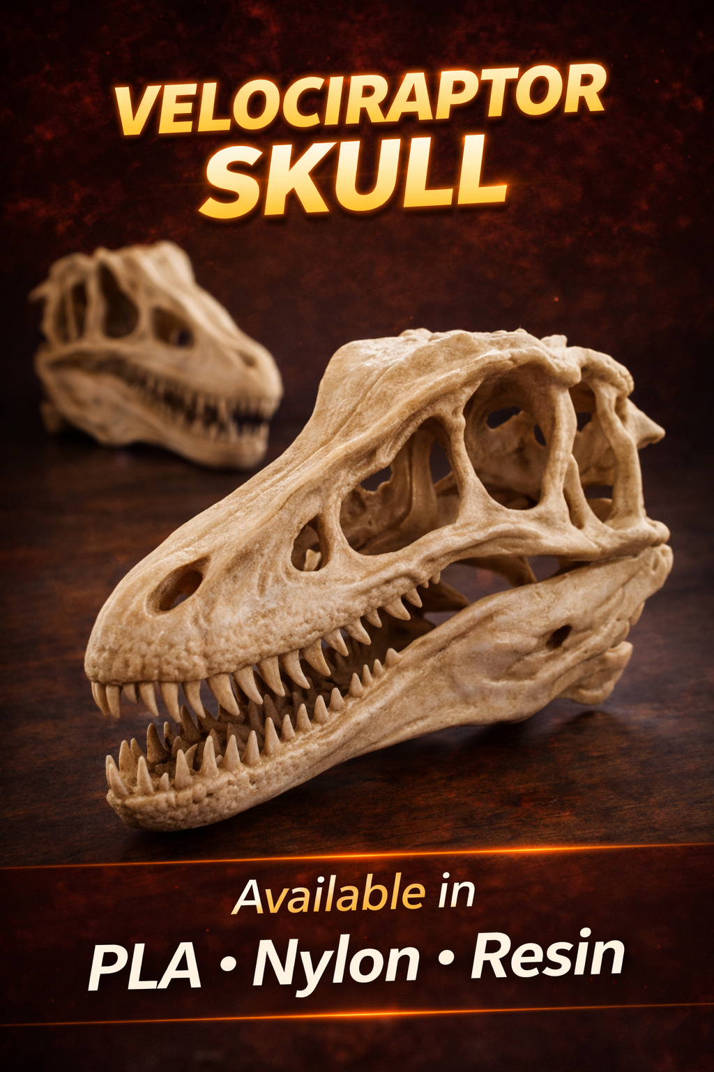Velociraptor Skull 3D Print | Dinosaur Fossil Replica