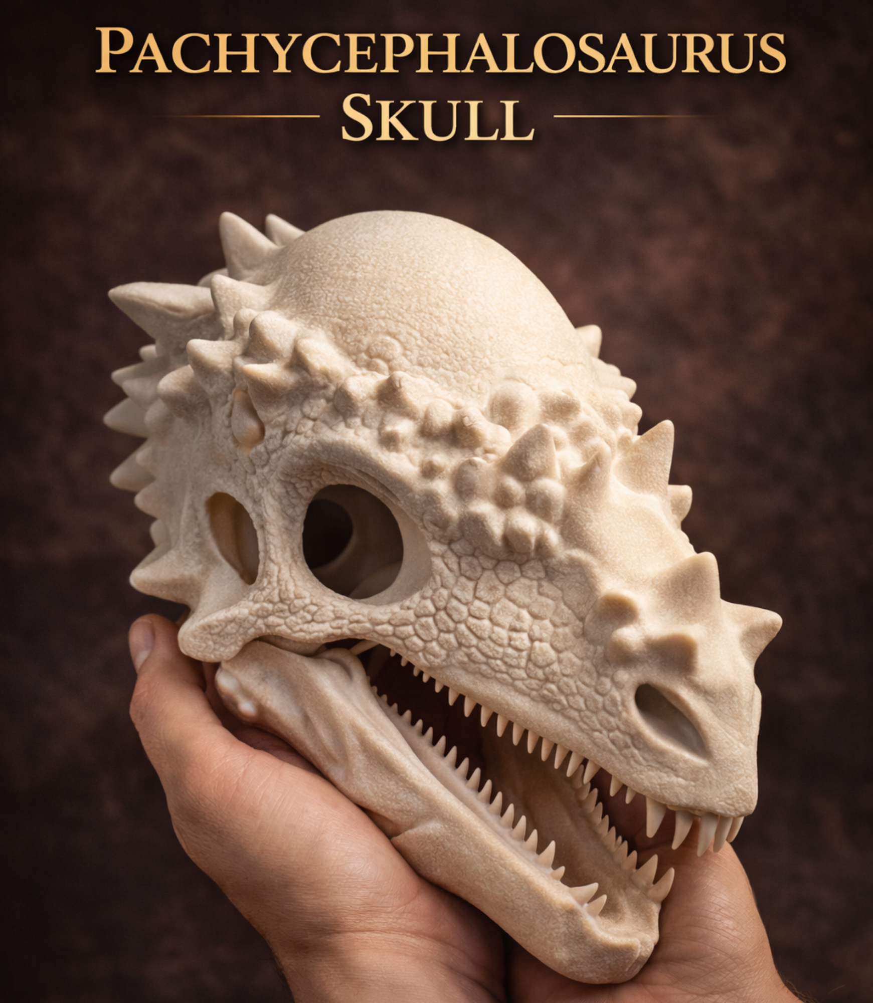 Pachycephalosaurus Skull 250mm | 3D Printed Dinosaur Skull Replica | Collectible Prehistoric Sculpture