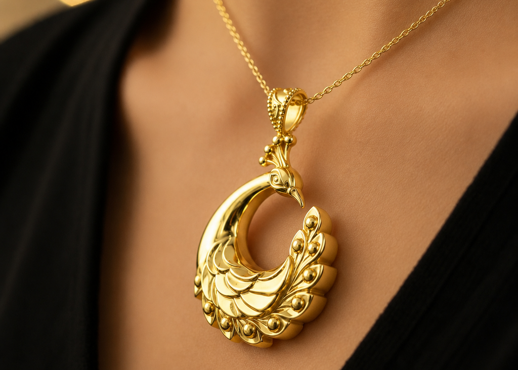 Peacock Pendant Necklace | 9K Gold, Sterling Silver 925 or Brass | Elegant Peacock Bird Charm | Art Deco Jewelry | Gift for Her