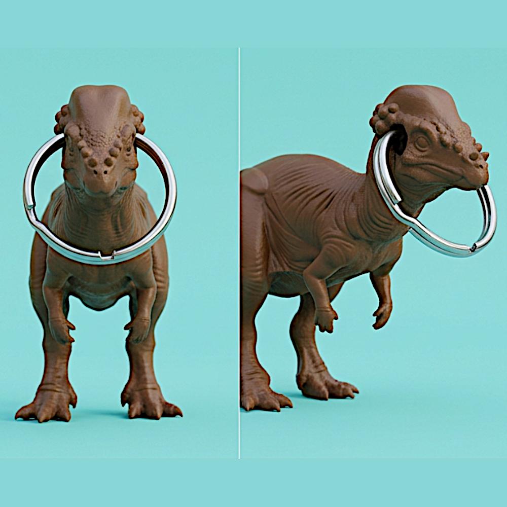 Pachycephalosaurus Keyring Tag 3D Print – Dinosaur Keychain Charm (40mm) – PLA, Nylon, TPU – Dome Head Dino Gift (Ring Not Included)