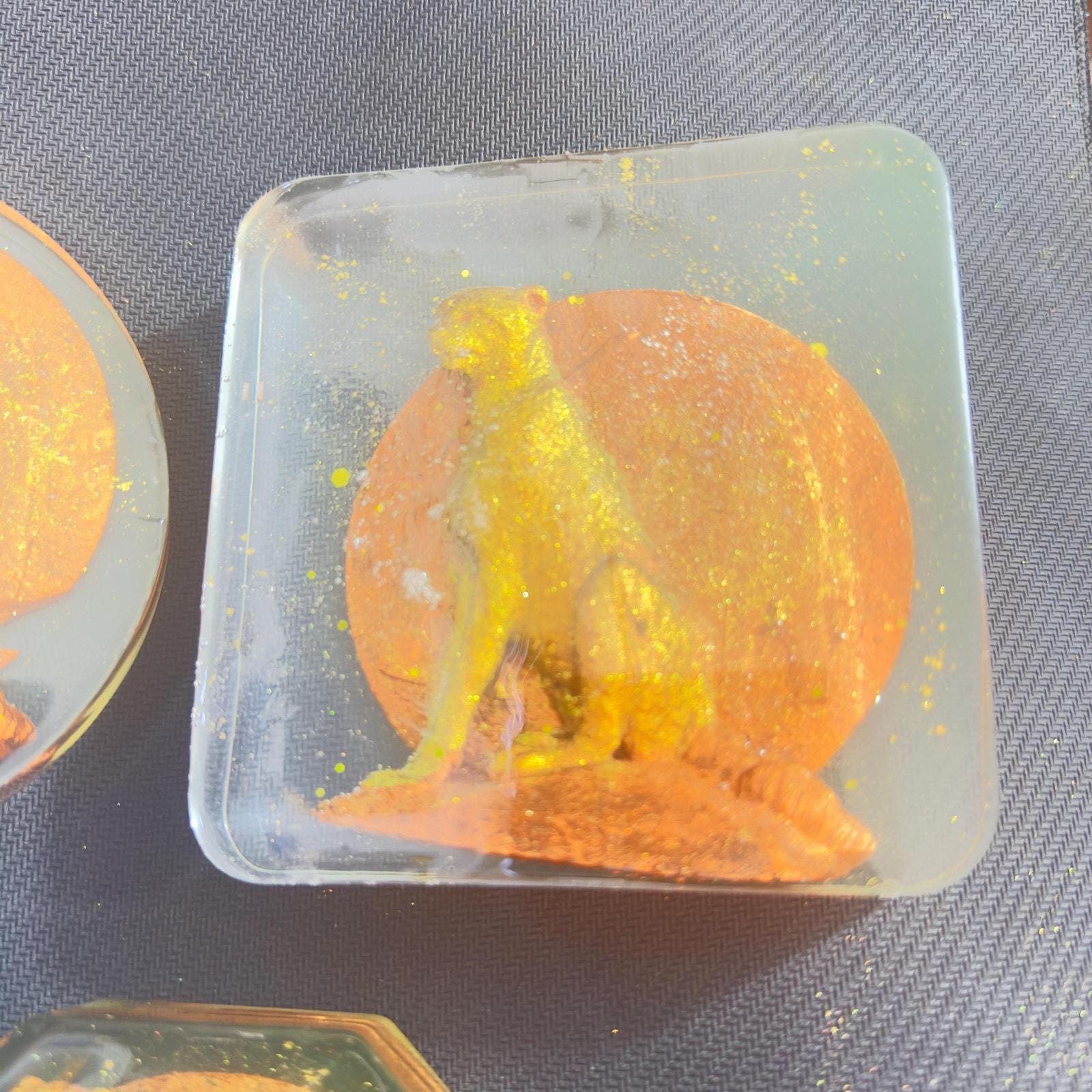 Hand-Painted Cheetah Resin Coaster, Glow-in-the-Dark Wildlife Art