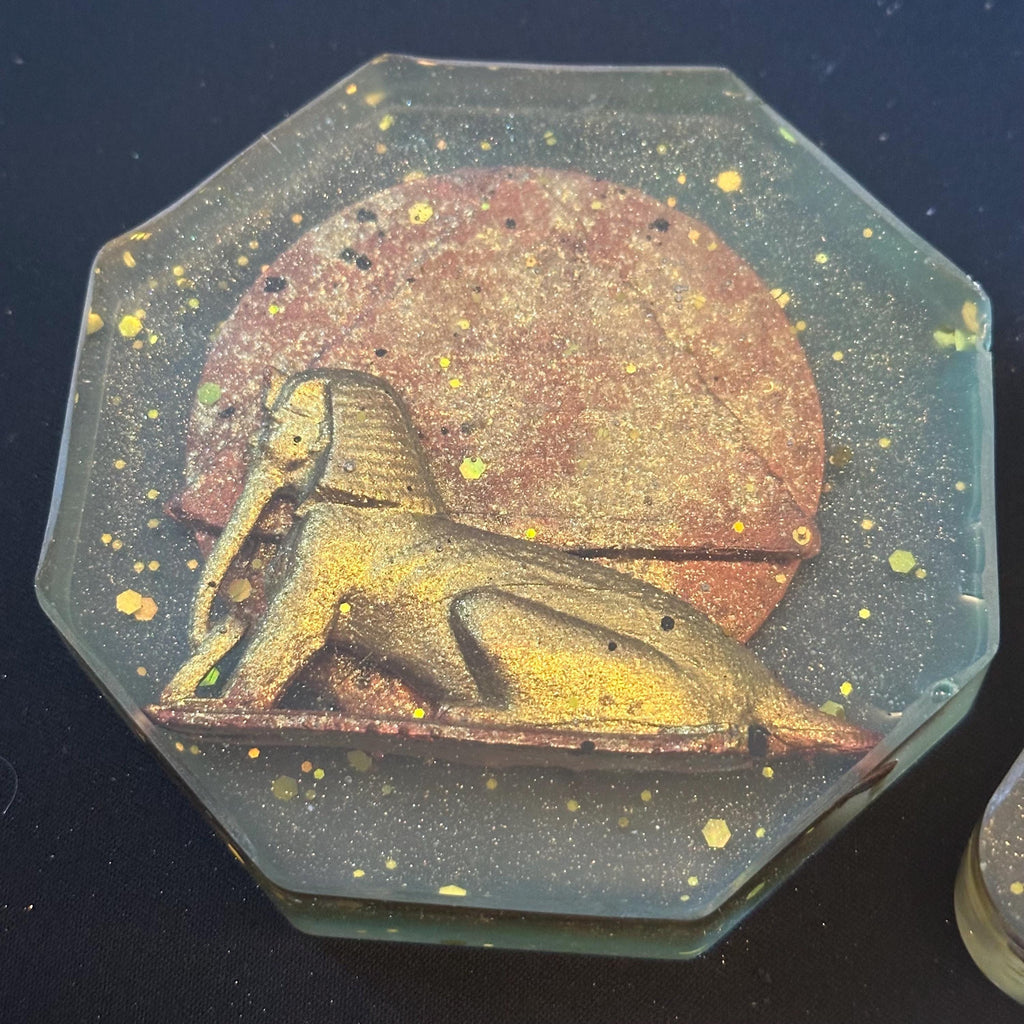 Glow in the Dark Sphinx Resin Coasters - Hand-Painted Set of 3
