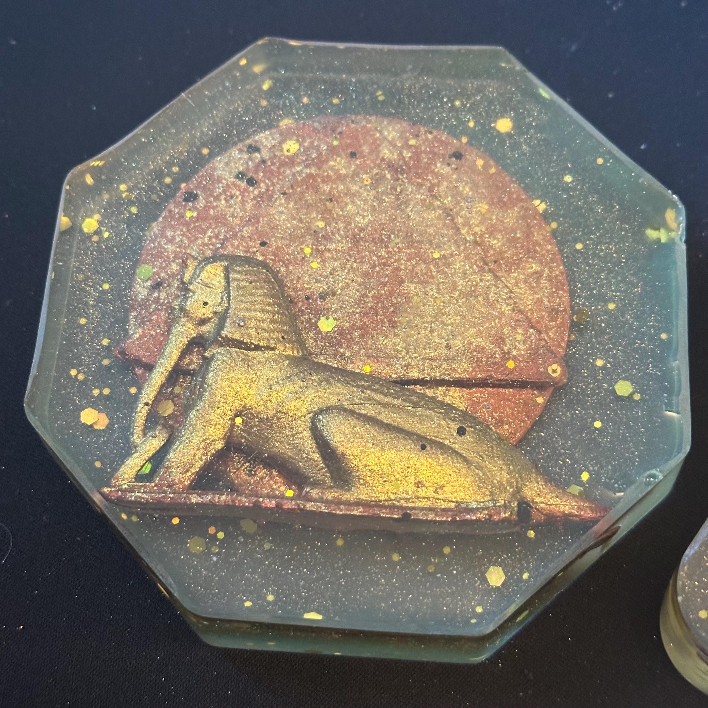 Glow in the Dark Sphinx Resin Coasters - Hand-Painted Set of 3