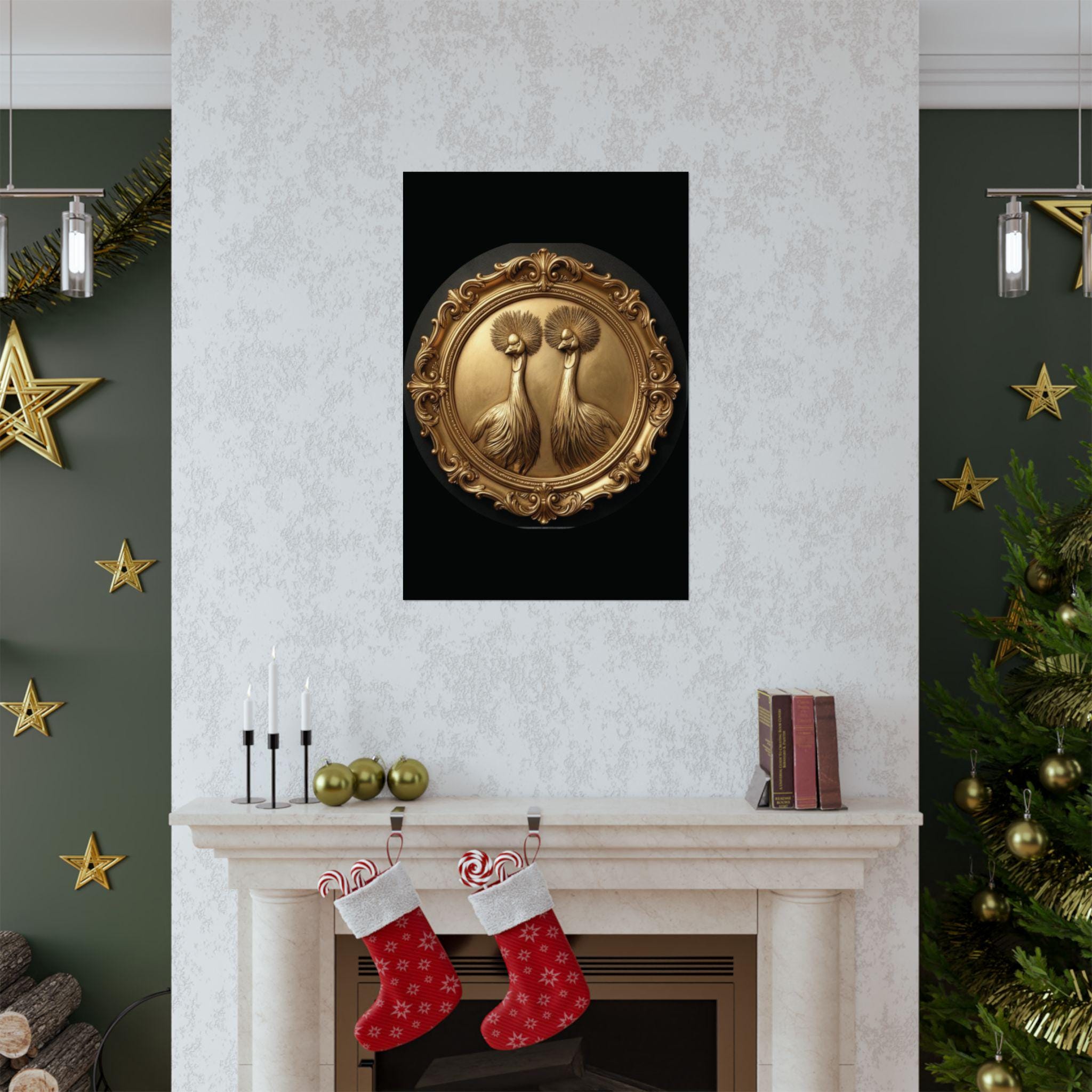 Gold Twin Cranes Art Print, Luxury Home Decor