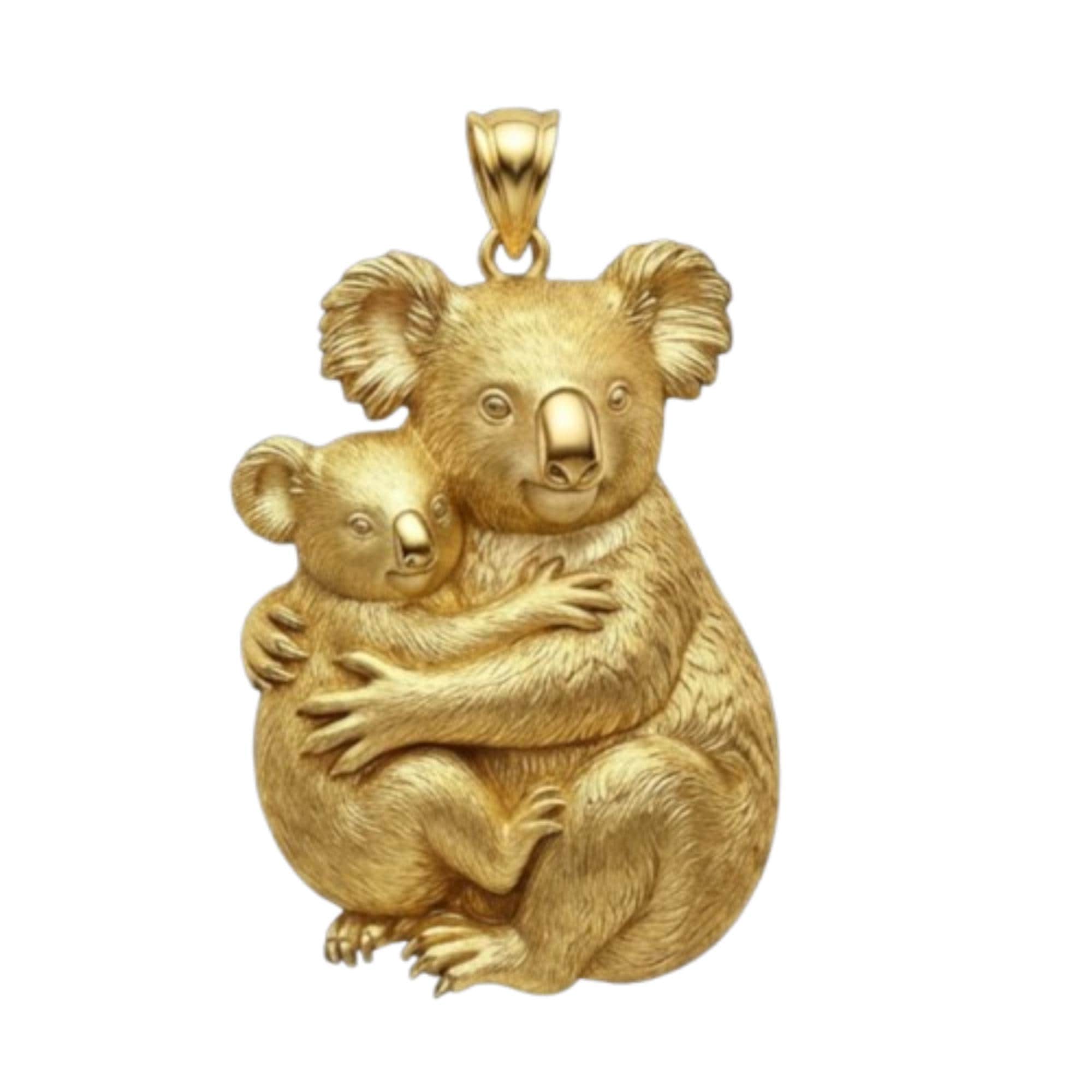 3D Koala Bear Pendant - Mother and Baby Necklace, Sterling Silver