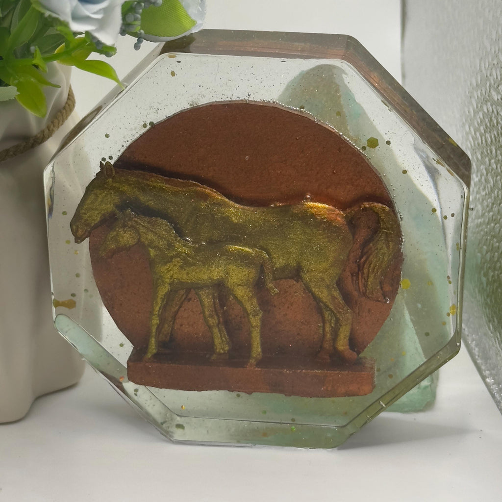 Horse with Pony Resin Coaster – Handmade Equestrian & Animal Lover Gift