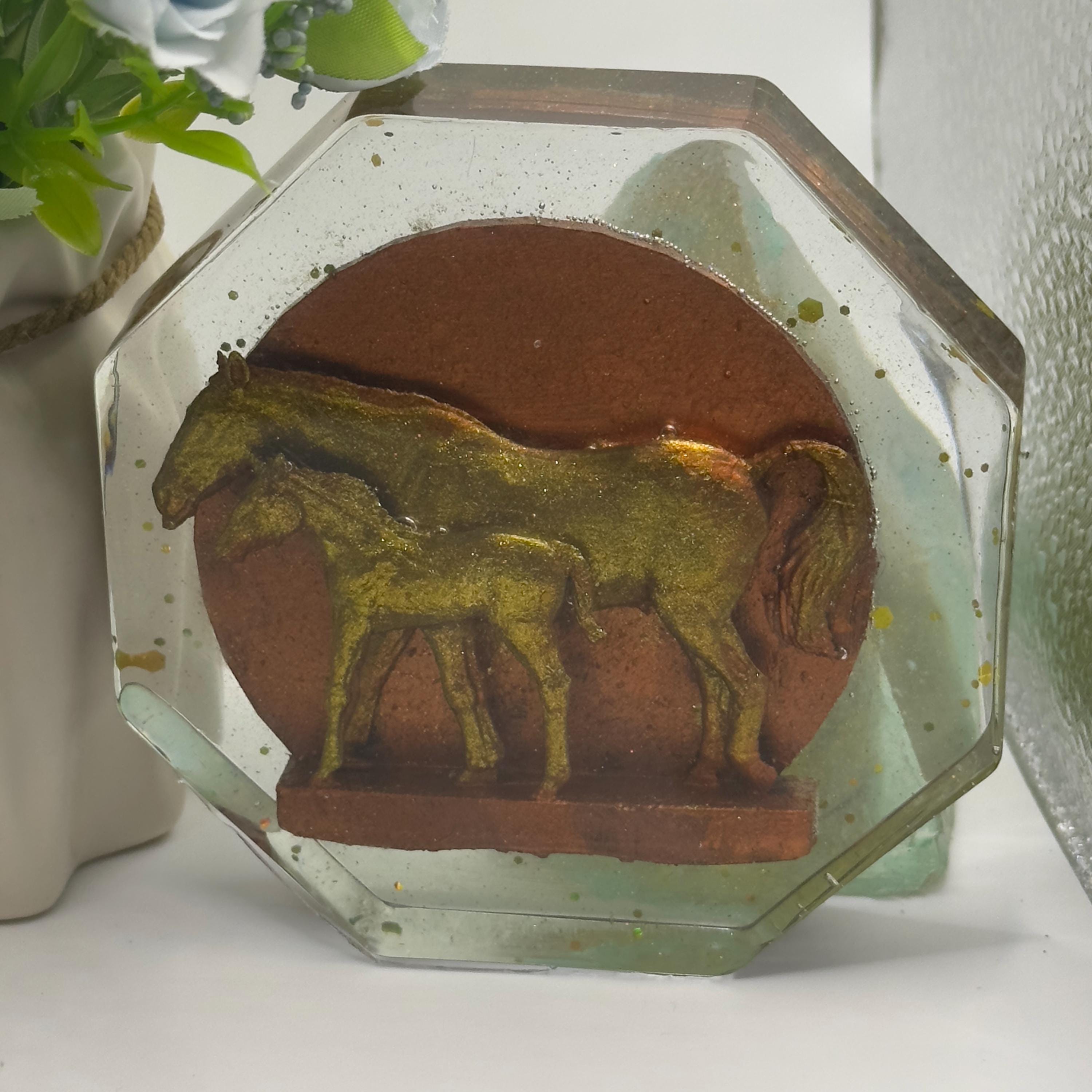 Horse with Pony Resin Coaster – Handmade Equestrian & Animal Lover Gift