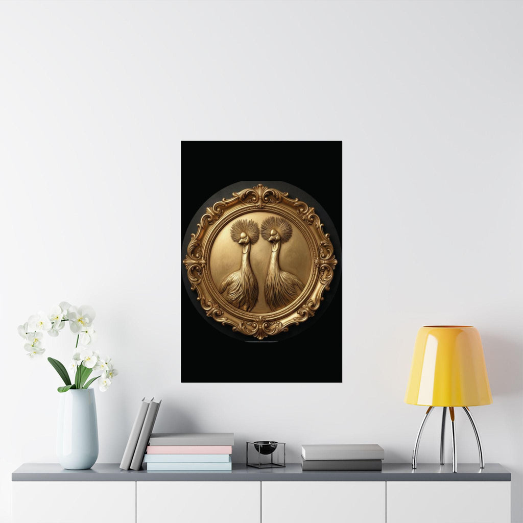Gold Twin Cranes Art Print, Luxury Home Decor