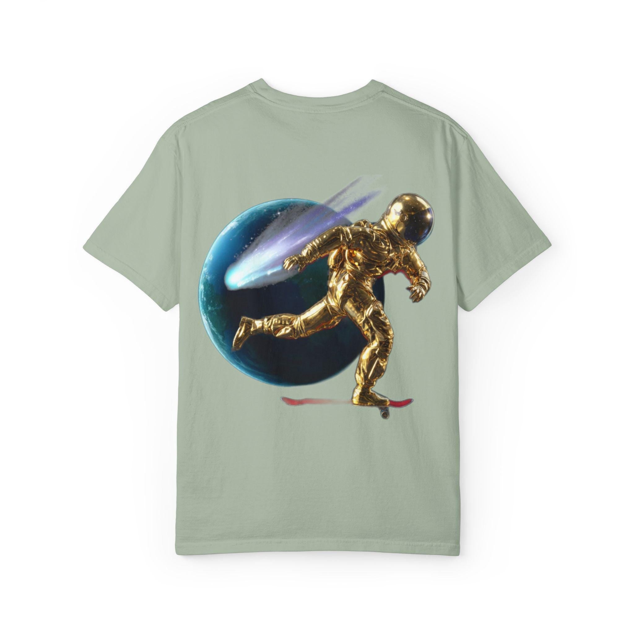 Golden Astronaut Skateboard T-Shirt | Space Planets Graphic