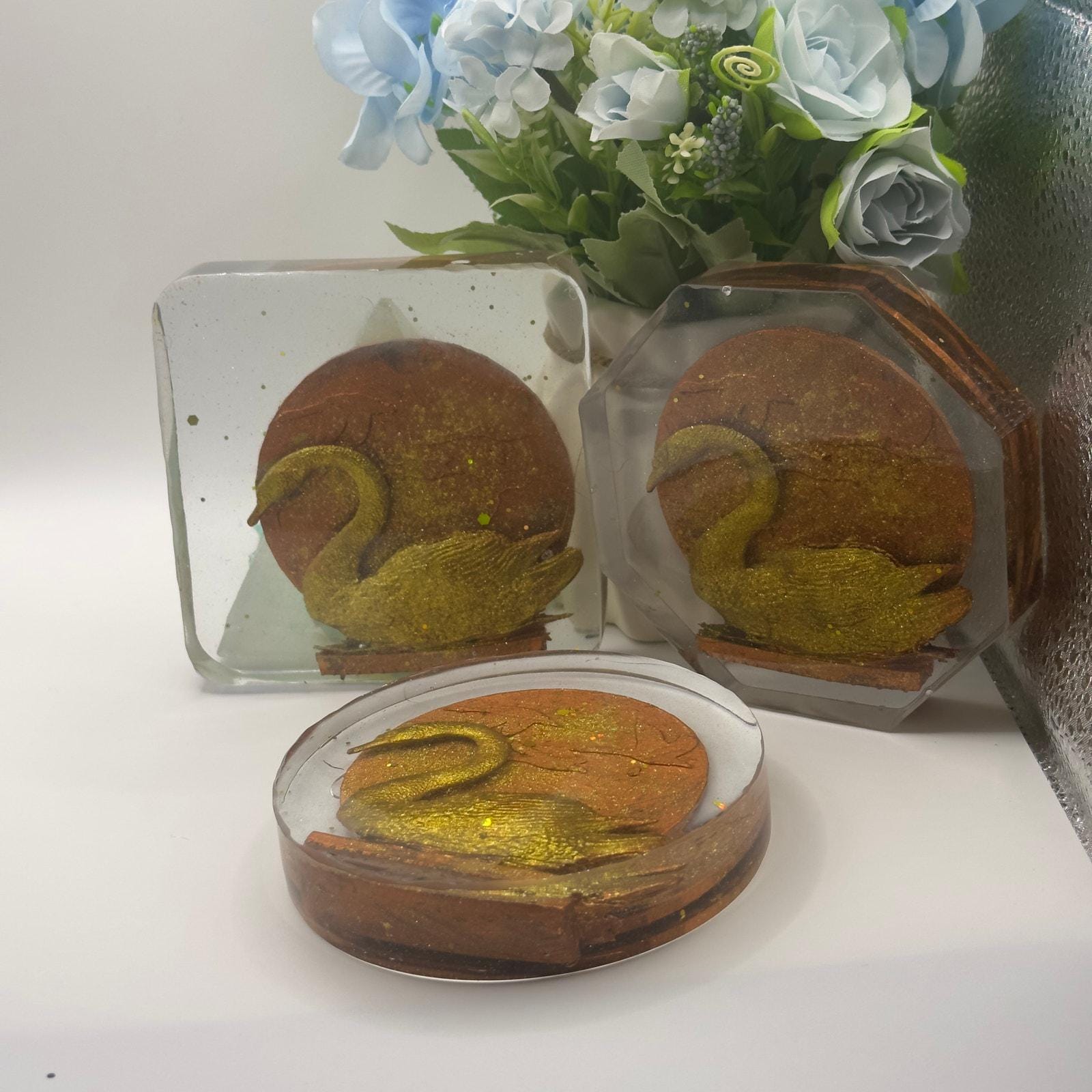 Handmade Swan Resin Coaster Set | Elegant Home Decor
