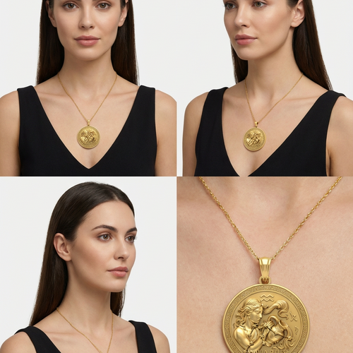 Aquarius Zodiac Pendant 3D – Woman Pouring Water, Gold or Silver, 20x5x23mm, Astrology Jewelry Gift for Aquarians