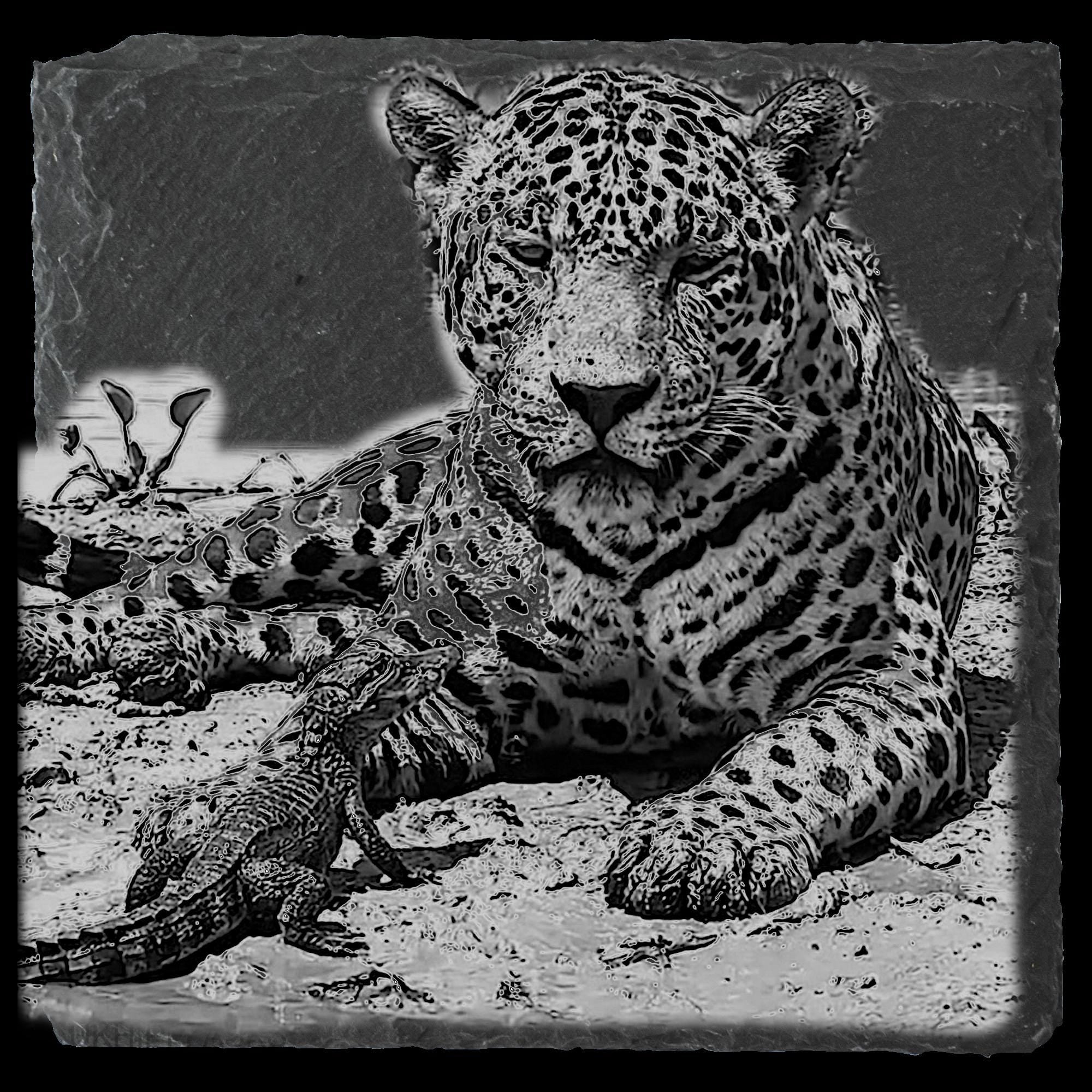 Leopard & Baby Crocodile PNG | Waterhole Scene | African Safari Wildlife | Laser Engraving Digital Download