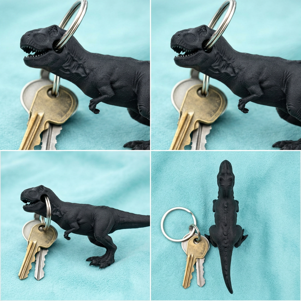 T-Rex Keychain Charm – Flexible TPU Dinosaur Tag | 3D Printed Keyring Pendant | PLA Nylon Options | Bag Charm Gift