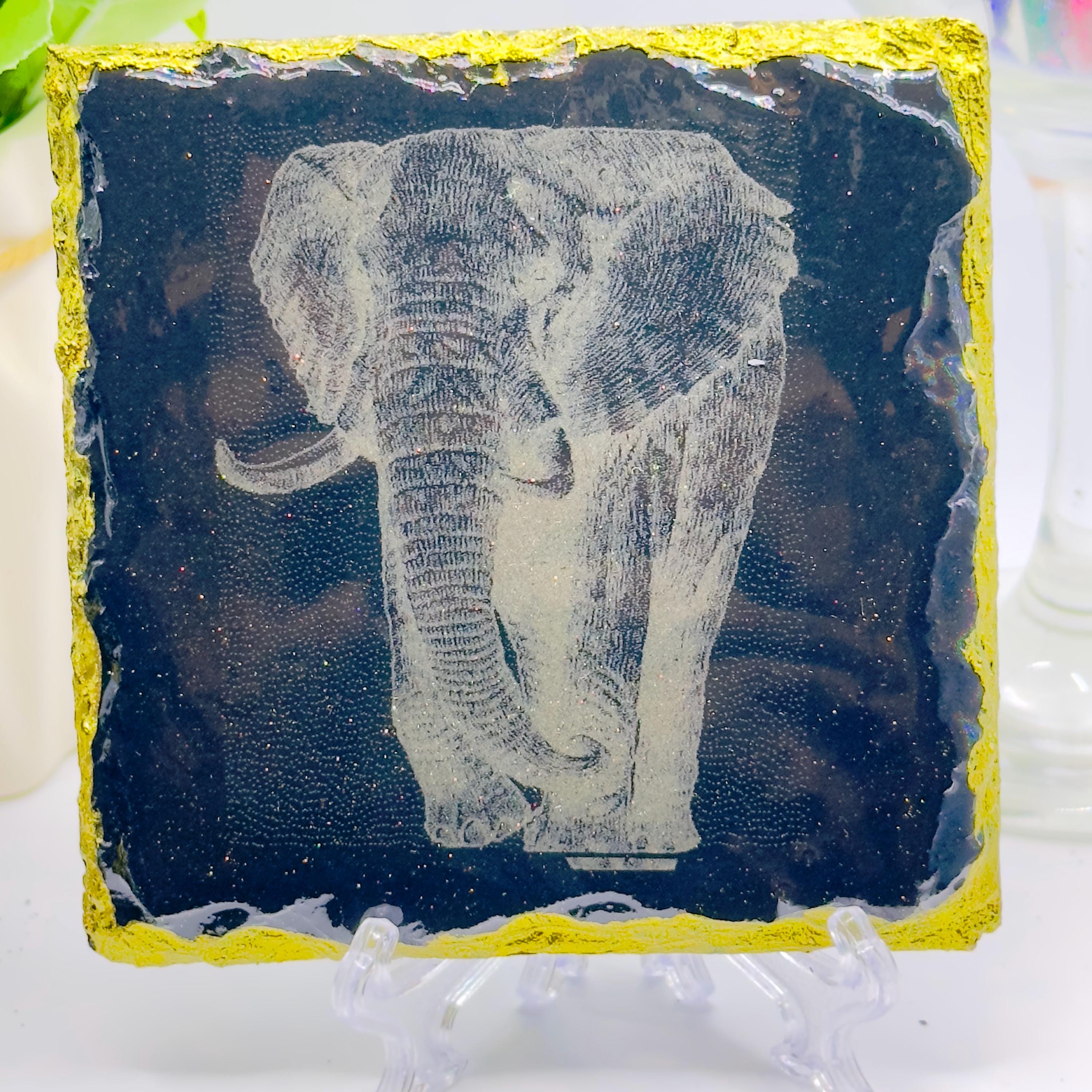Elephant Slate Coaster Epoxy Resin Finished Handmade Natural Stone Coaster