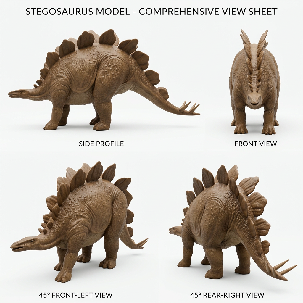 Stegosaurus Dinosaur Model in smooth nylon finish by MokshaGoldSculptures, showcasing plates and tail spikes.