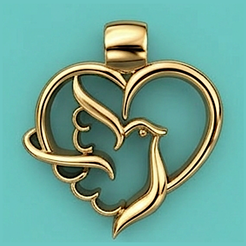 Gold Dove Heart Pendant Necklace, Peace Bird Charm, Love Symbol Jewelry, Spiritual Gift, Minimalist Dove Necklace, Valentine Gift, Religious Jewelry