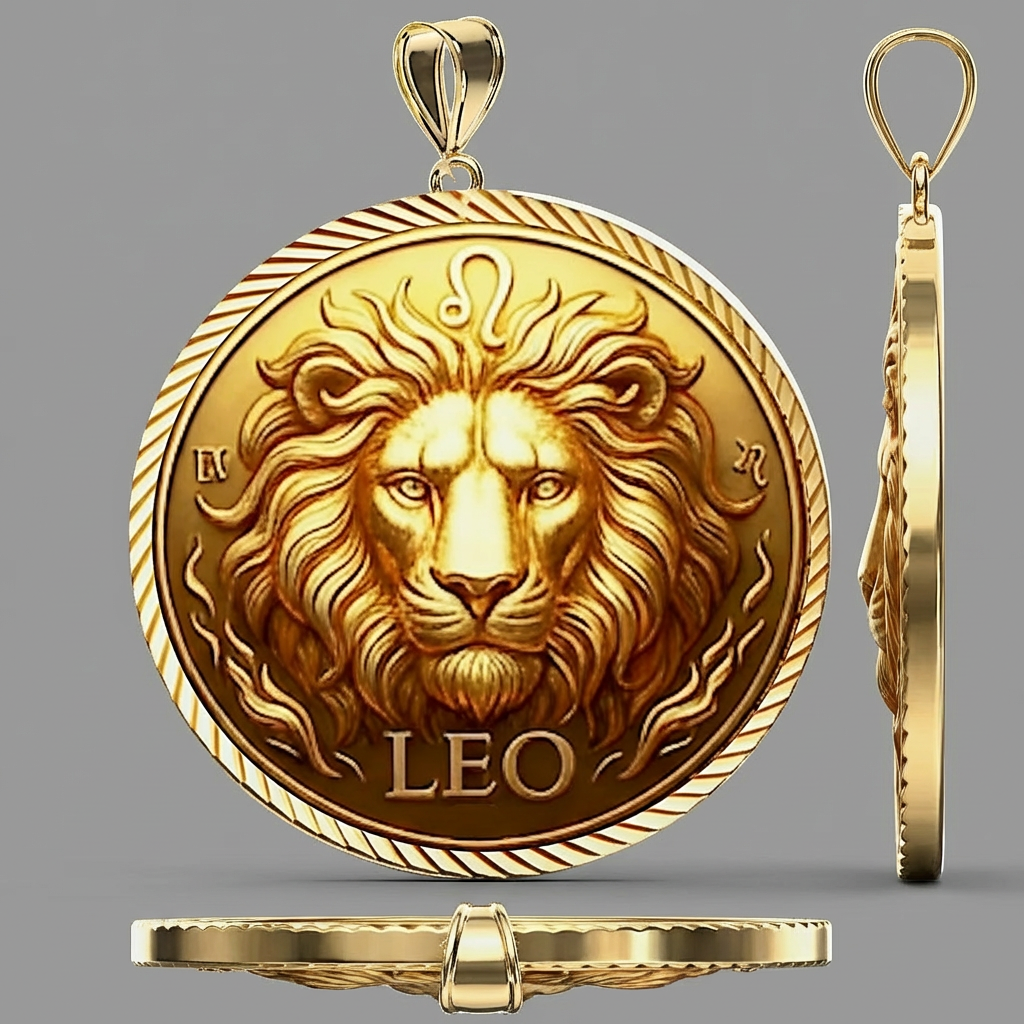 Leo Zodiac Pendant 3D Leo pendant features– Lion Design in Gold or Silver, Astrology Jewelry, Unisex Gift