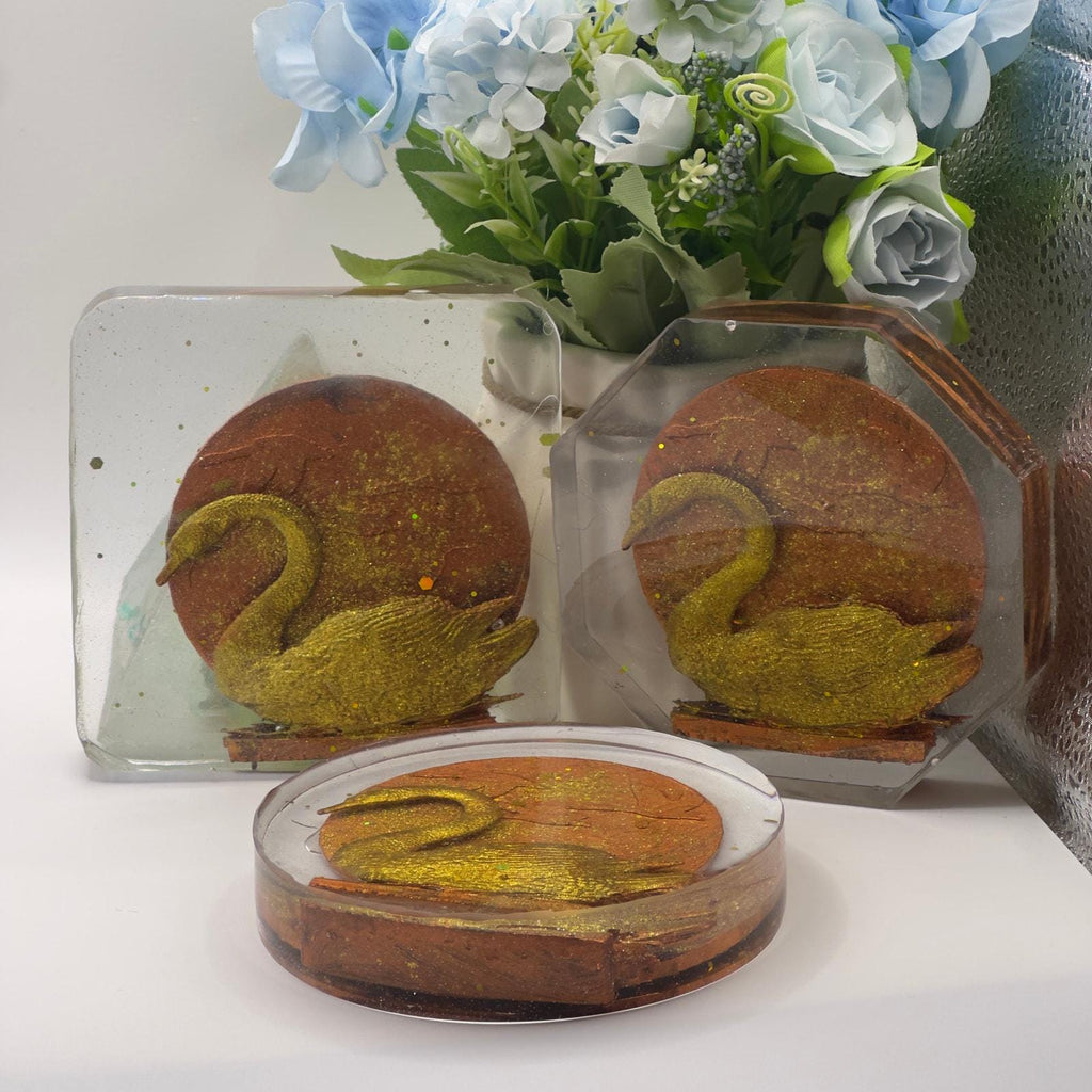 Handmade Swan Resin Coaster Set | Elegant Home Decor
