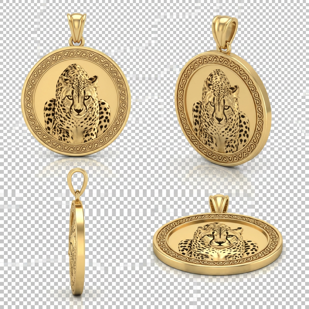 Cheetah Pendant Necklace – Gold & Sterling Silver, Predator in Attack Pose, Bold Wildlife Jewelry with Prominent Eyes