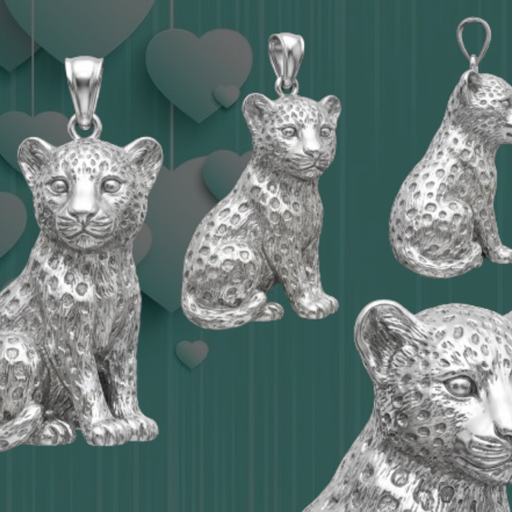 Leopard Cub Pendant – Sterling Silver or Brass – Detailed Wildlife Statement Jewelry