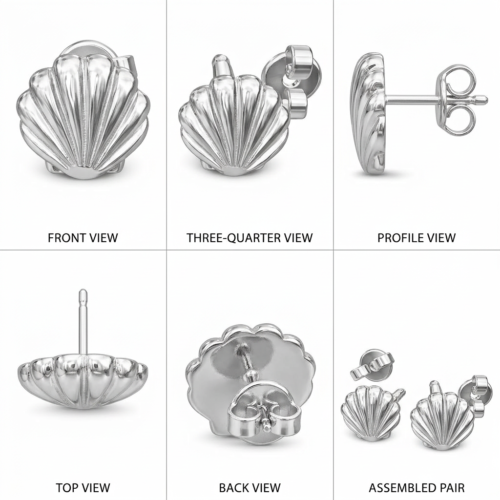 Sea Shell Stud Earrings Polished Silver 10mm | Ocean Inspired Silver Shell Earrings | Minimal Coastal Jewellery | Small Stud Earrings Gift for Her