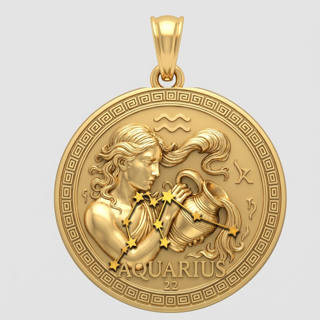 Aquarius Zodiac Pendant 3D – Woman Pouring Water, Gold or Silver, 20x5x23mm, Astrology Jewelry Gift for Aquarians