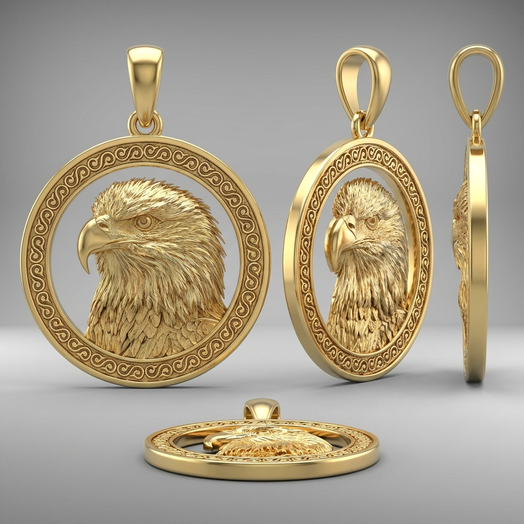 Golden Eagle Head Pendant Necklace in Gold or Sterling Silver – Majestic Bird of Prey Jewelry, Symbol of Strength & Freedom