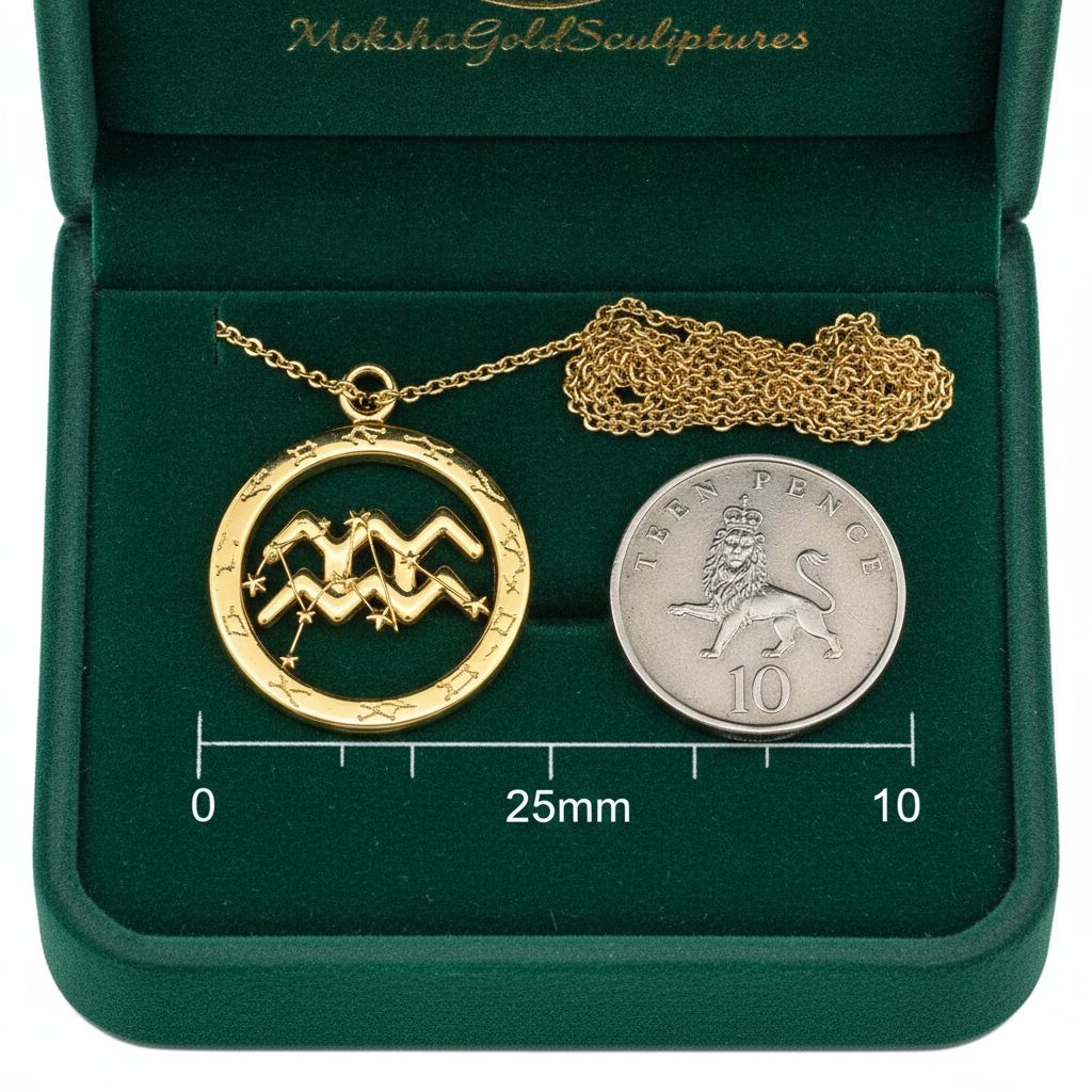 Aquarius Symbol Zodiac Pendant Necklace, 25mm Aquarius Constellation Pendant, Water Bearer Astrology Necklace, 9K Gold, Sterling Silver or Yellow Brass Gift