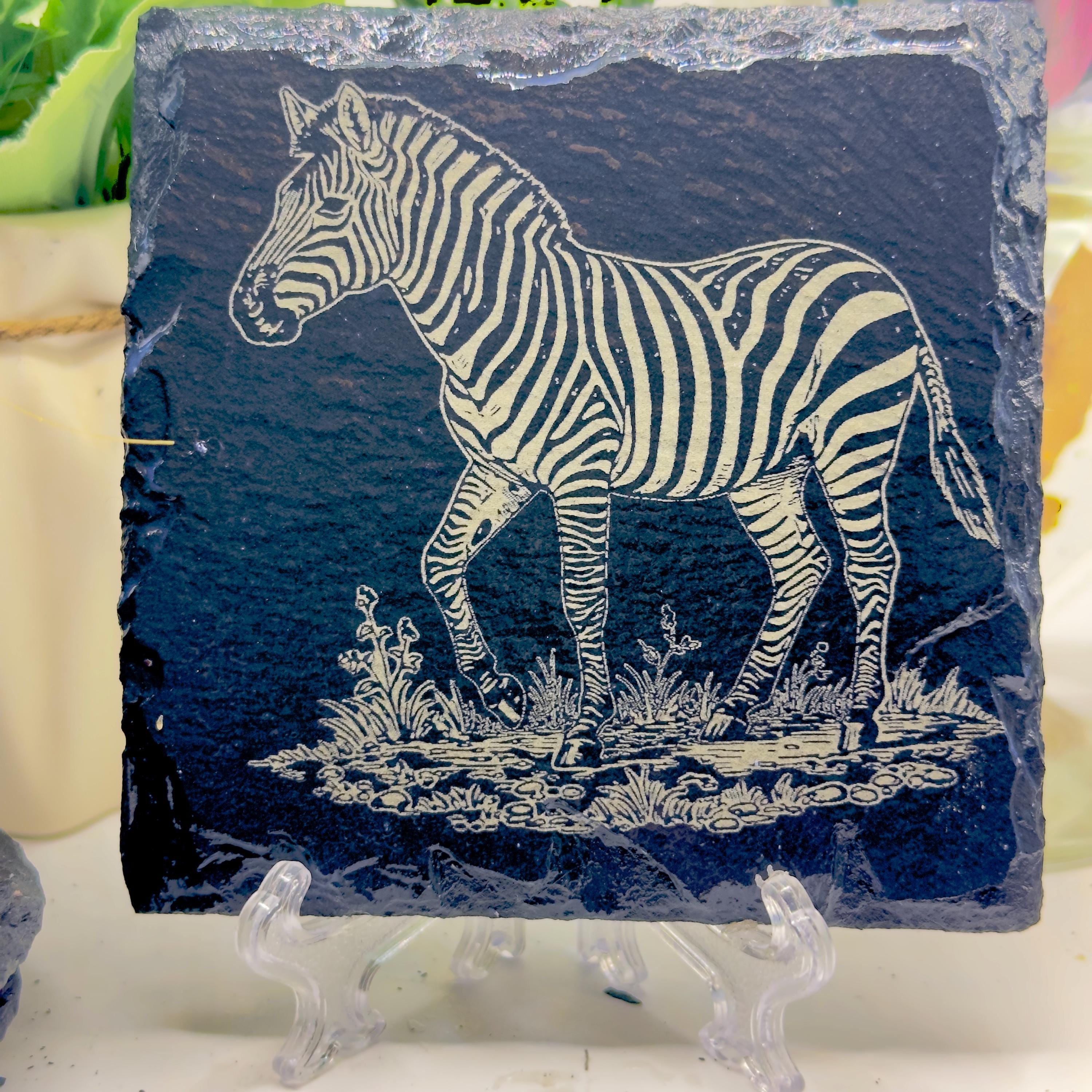 Zebra Slate Coaster | African Wildlife Art | Engraved Zebra Coaster | Safari Animal Gift | Natural Slate Coaster