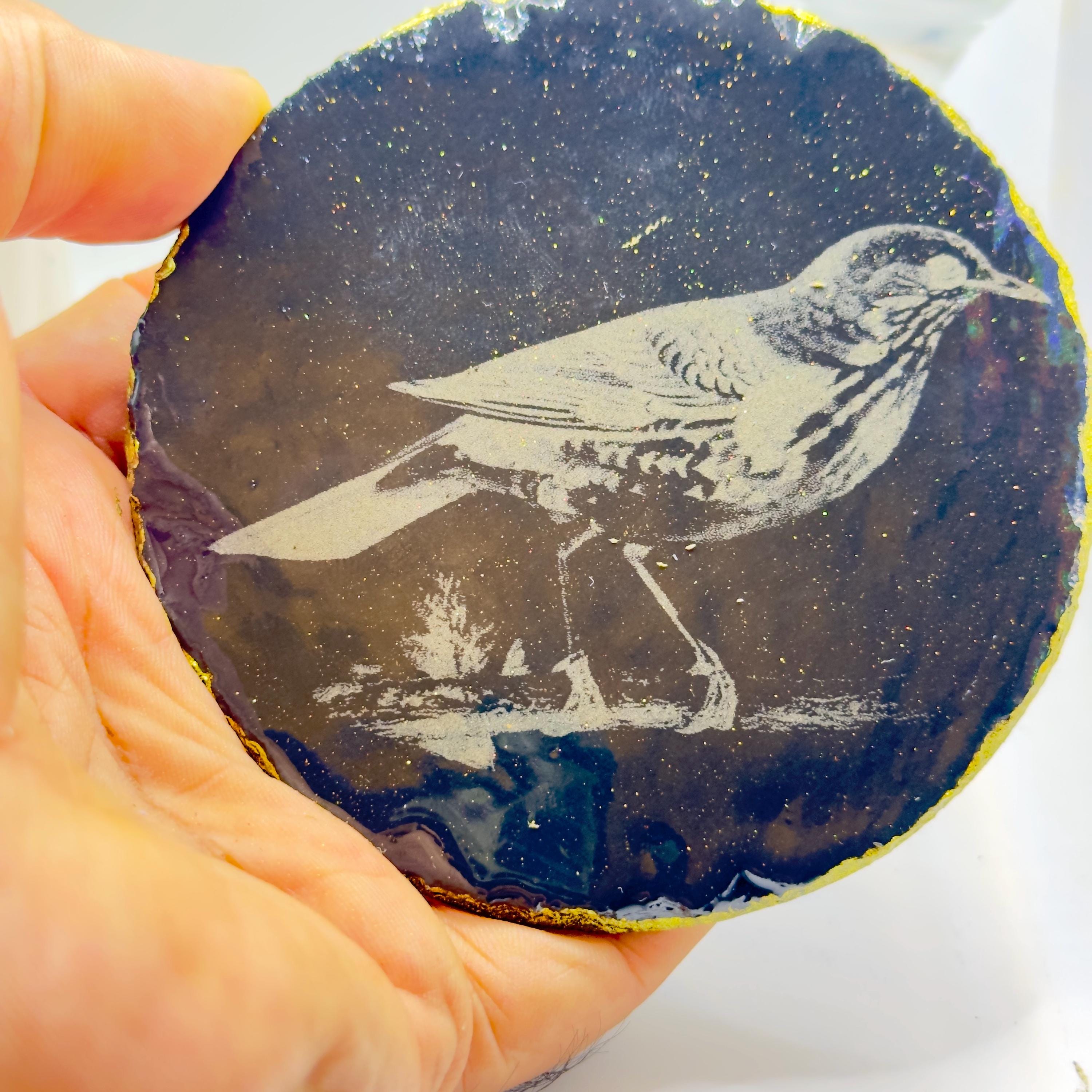 Starling Bird Slate Coaster | Handmade Engraved Wildlife Coaster | British Bird Gift | Nature Lover Home Decor