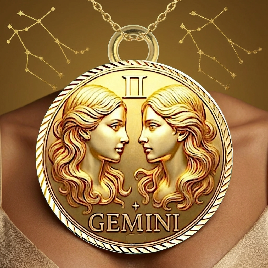 Gemini Zodiac Necklace Pendant – Constellation Astrology Jewelry, 3D Printed Gold/Silver/Brass