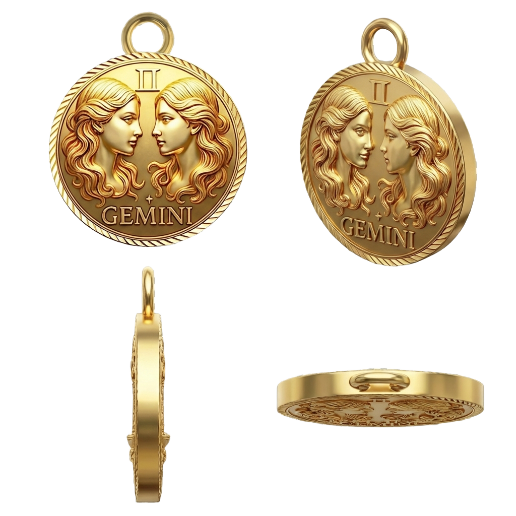Gemini Zodiac Necklace Pendant – Constellation Astrology Jewelry, 3D Printed Gold/Silver/Brass