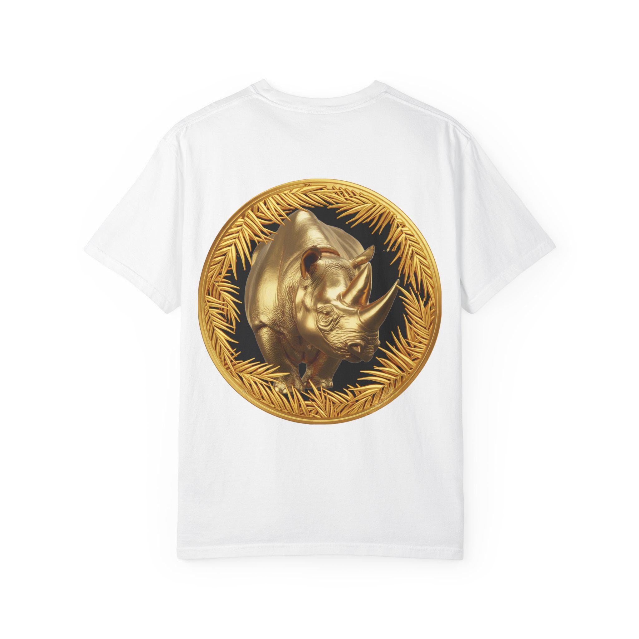 Majestic Rhino Gold T-Shirt Unique Wildlife Design with Bold Luxury Gold Print