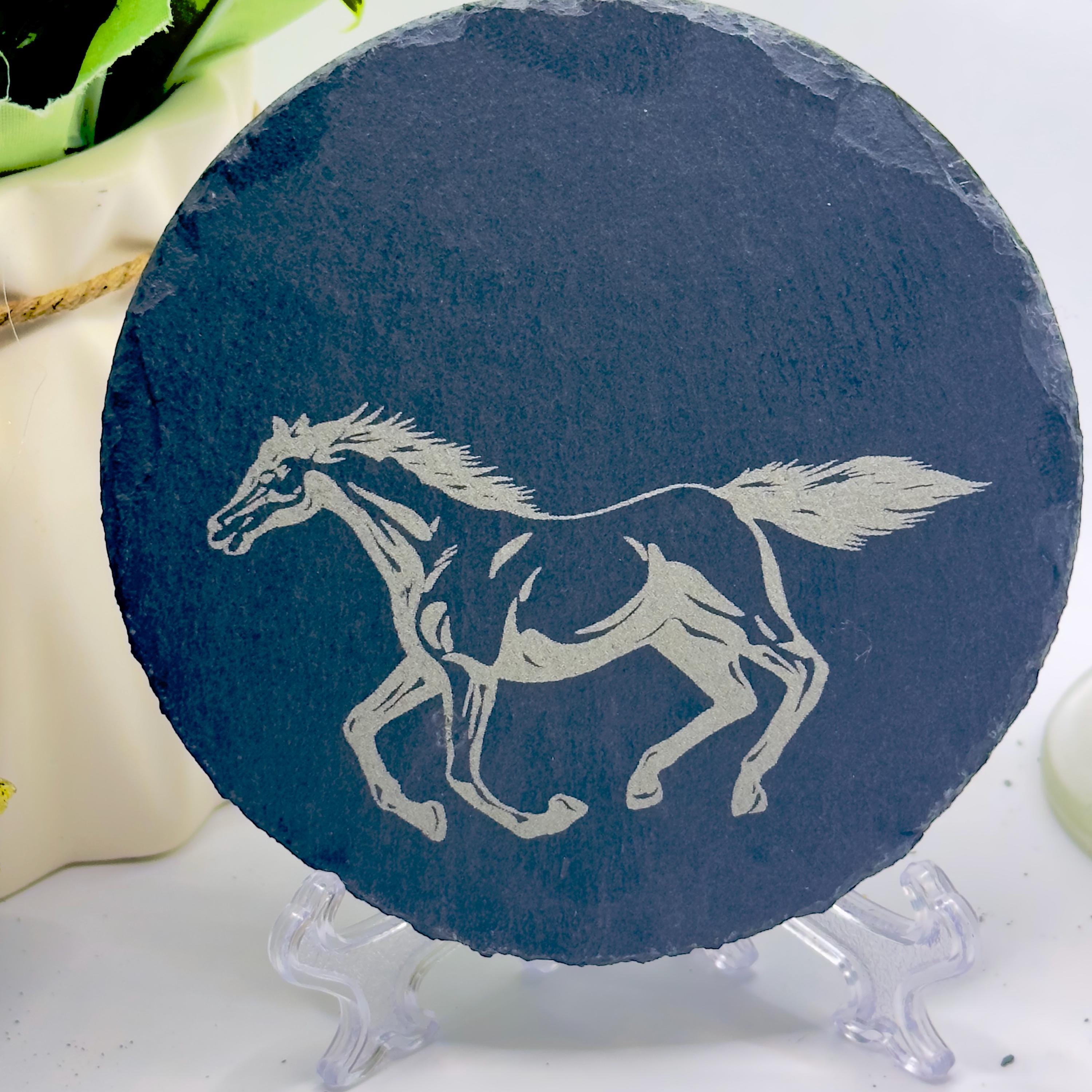 Galloping Horse Slate Coaster | Gold Rim & Epoxy Finish | Handmade Equestrian Decor | Unique Gift
