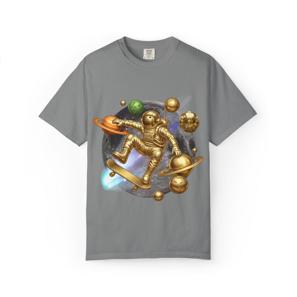 Golden Astronaut Skateboard T-Shirt | Space Planets Graphic