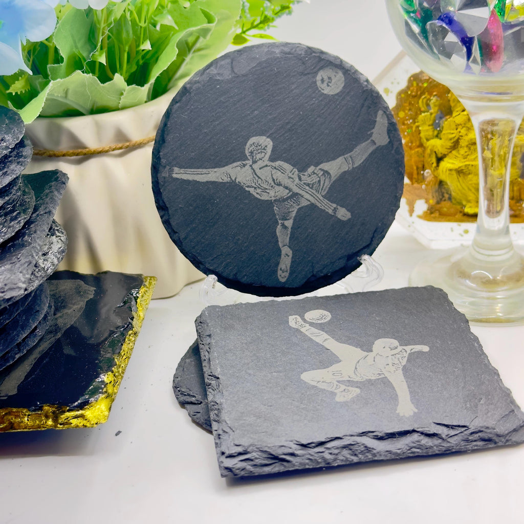 Football Player of the Month Slate Coaster | Personalised Football Award | Custom Sports Gift | Engraved Slate Coaster