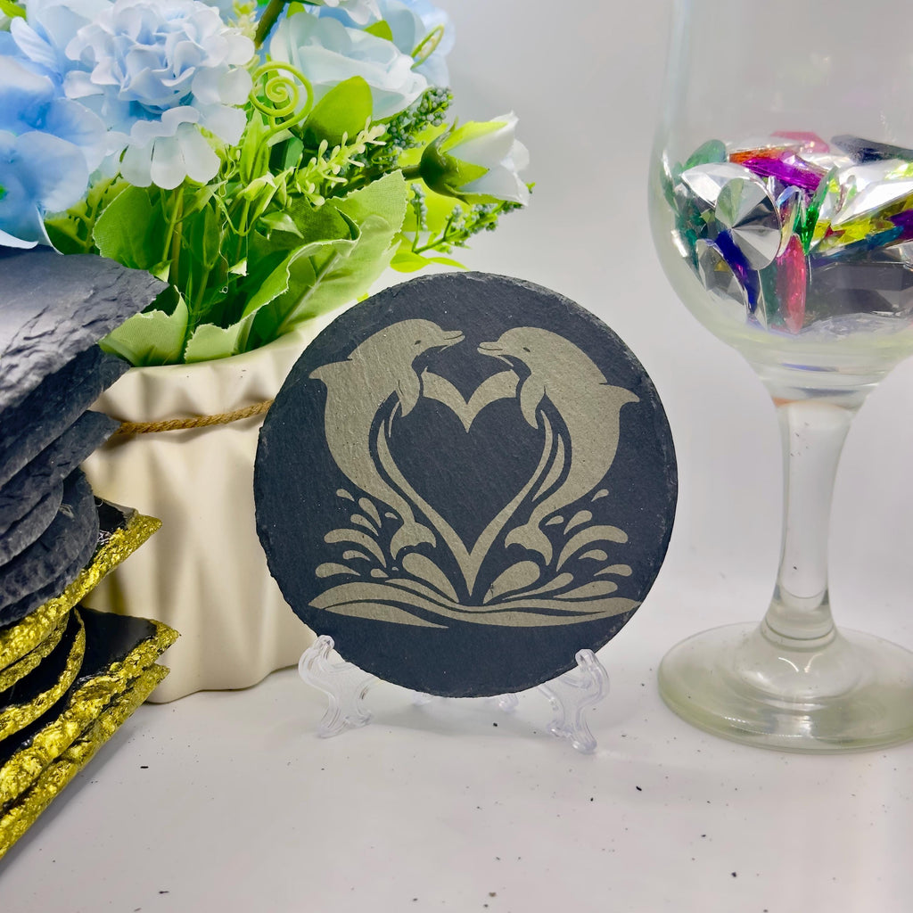 Dolphin Slate Coaster | Handmade Engraved Dolphin Coaster | Marine Wildlife Gift | Ocean Home Decor