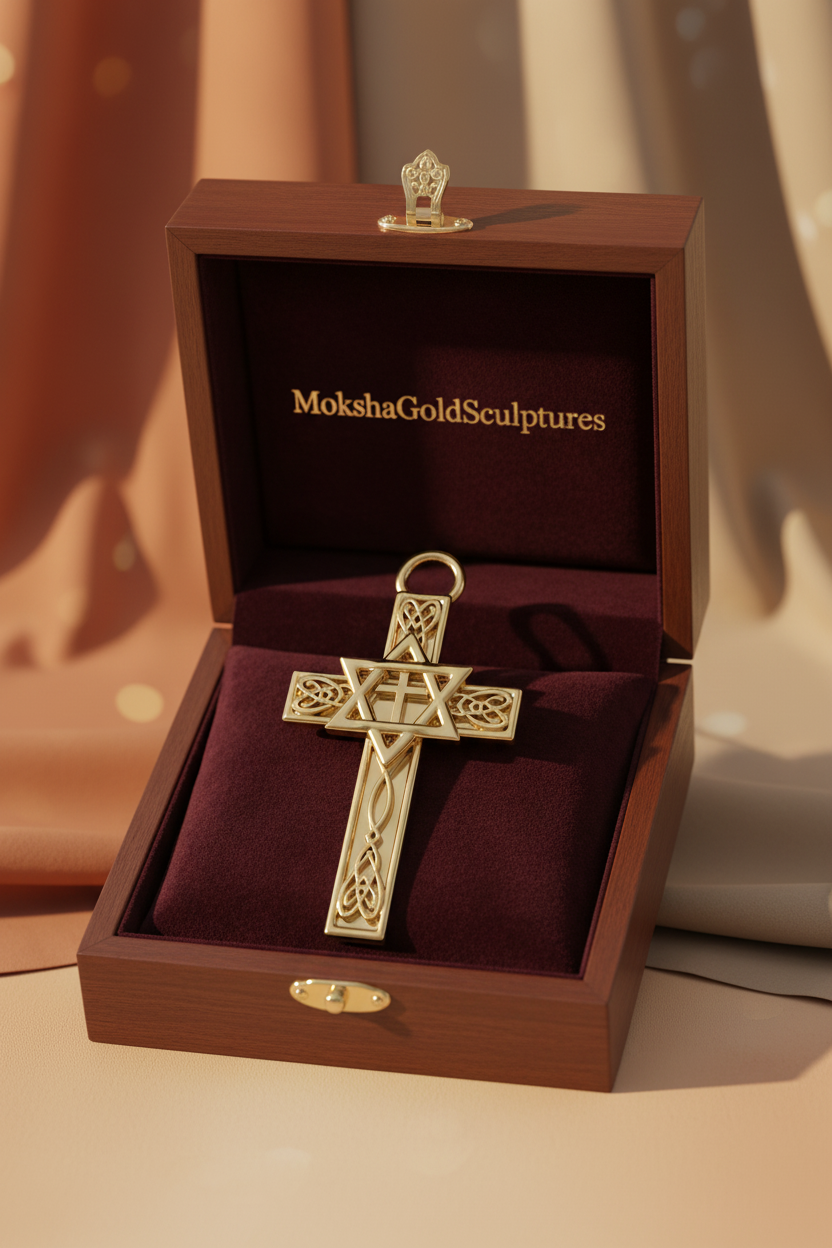 Celtic Cross with Star of David Pendant Necklace | Interfaith Jewellery | 18K Gold & Sterling Silver