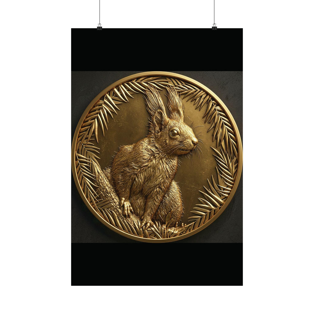 Gold Red Squirrel Print, Leaf Frame, Woodland Home Decor