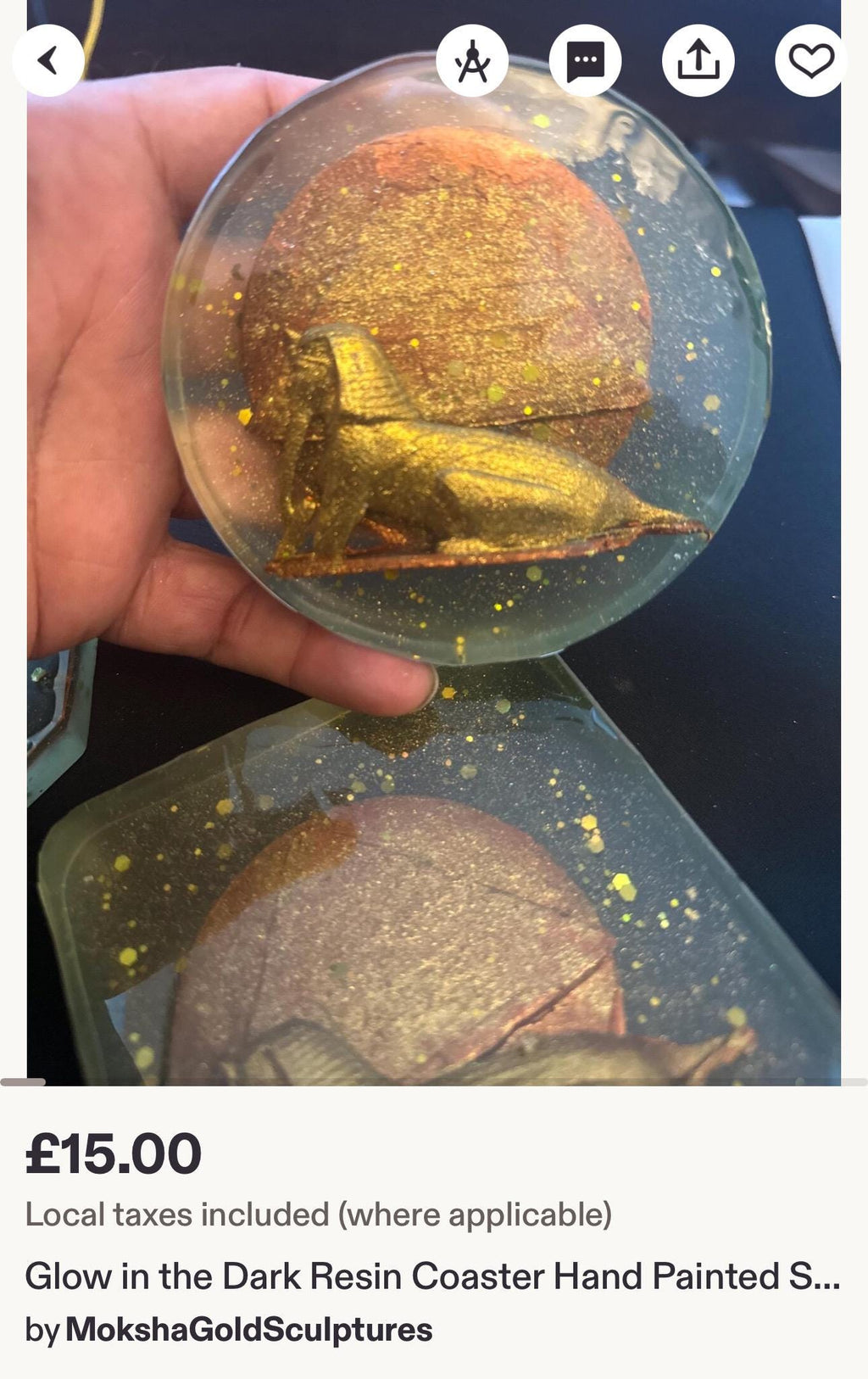 Tutankhamun Coasters | Gold Resin, Glow in the Dark | Handmade Egyptian Decor