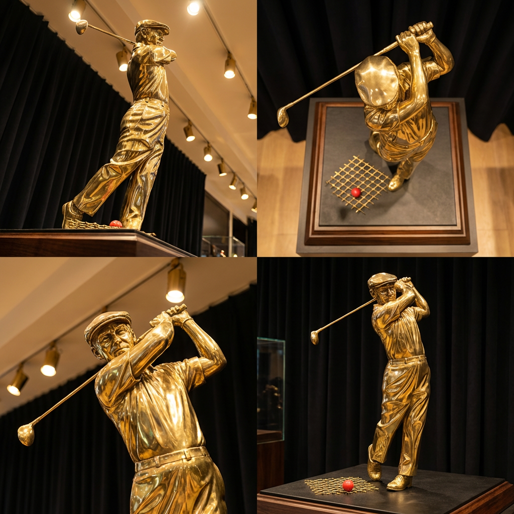 12 cm Golfer Sculpture – Hollow Bronze or Brass Miniature, Golf Swing Figurine, Collectible Sports Decor Gift