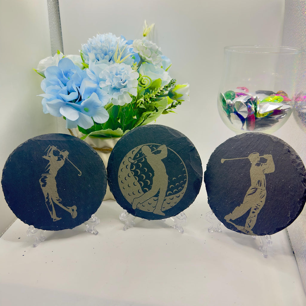 Golfer Slate Coasters Golf Lover Gift Handmade Slate Drinks Coasters Golf Decor Gift for Him Unique Golf Gift