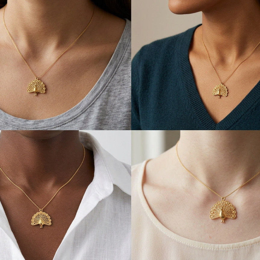 Peacock Fan Tail Pendant Necklace 25mm | 9K Gold, Sterling Silver 925 & Polished Yellow Brass | Elegant Bird Pendant | Nature Inspired Gift | Made to Order