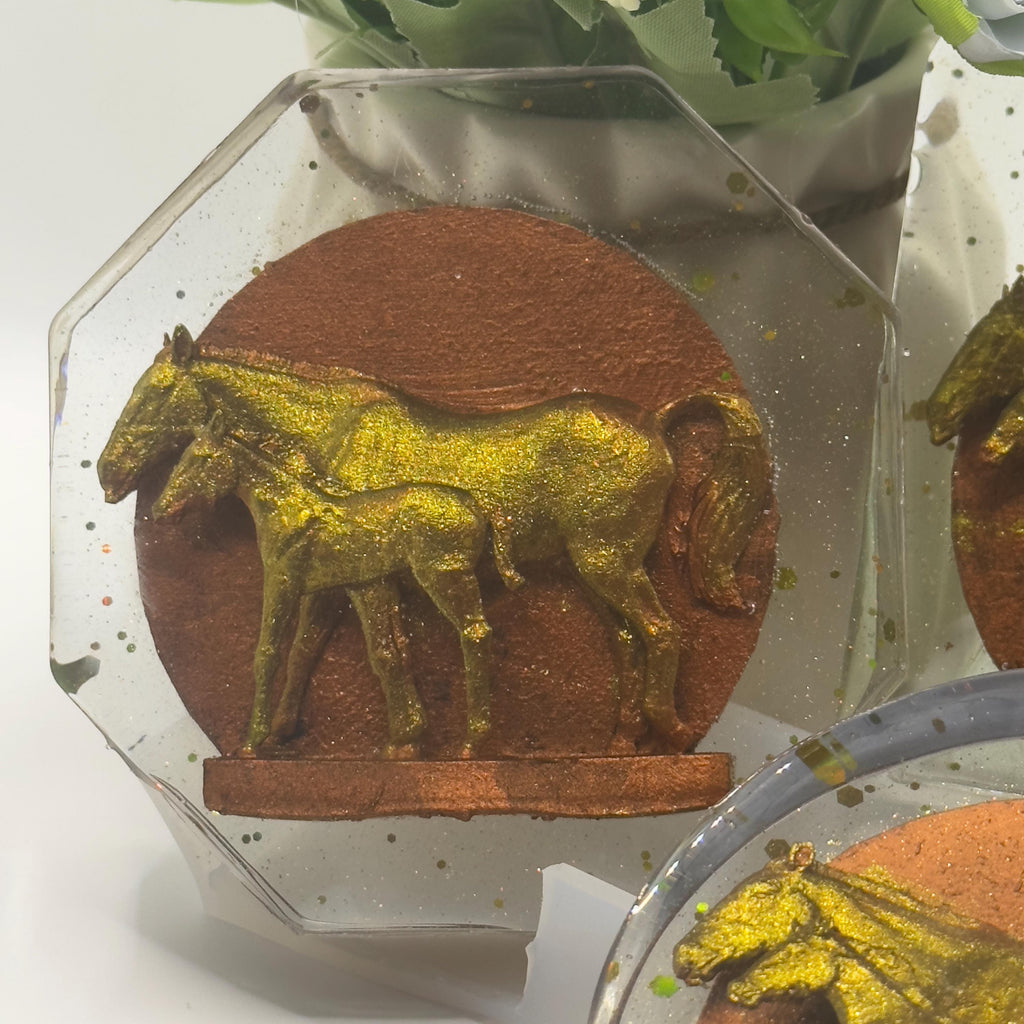 Horse with Pony Resin Coaster – Handmade Equestrian & Animal Lover Gift