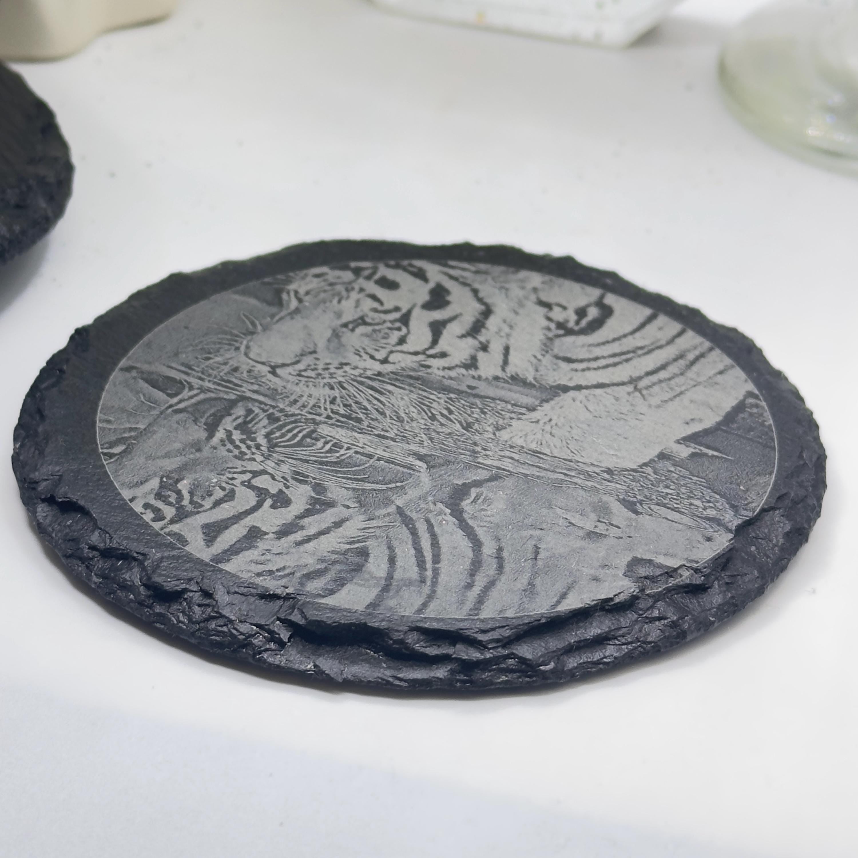 Tiger Drinking Water Slate Coaster | Wildlife Tiger Reflection Coaster | Animal Art Natural Slate | Gift for Animal Lovers