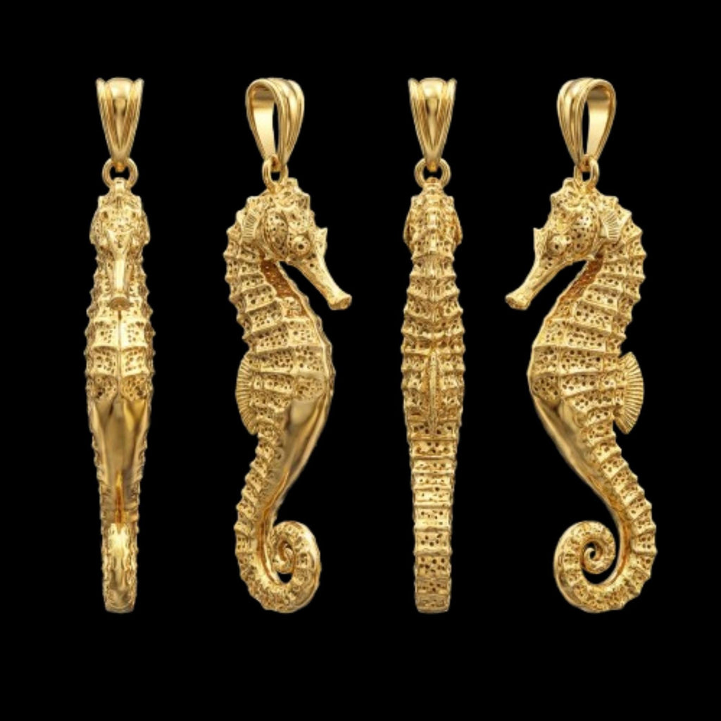 Seahorse Pendant Necklace – 3D Elegant Sea Life Jewelry in Gold or Sterling Silver, Symbol of Strength and Grace