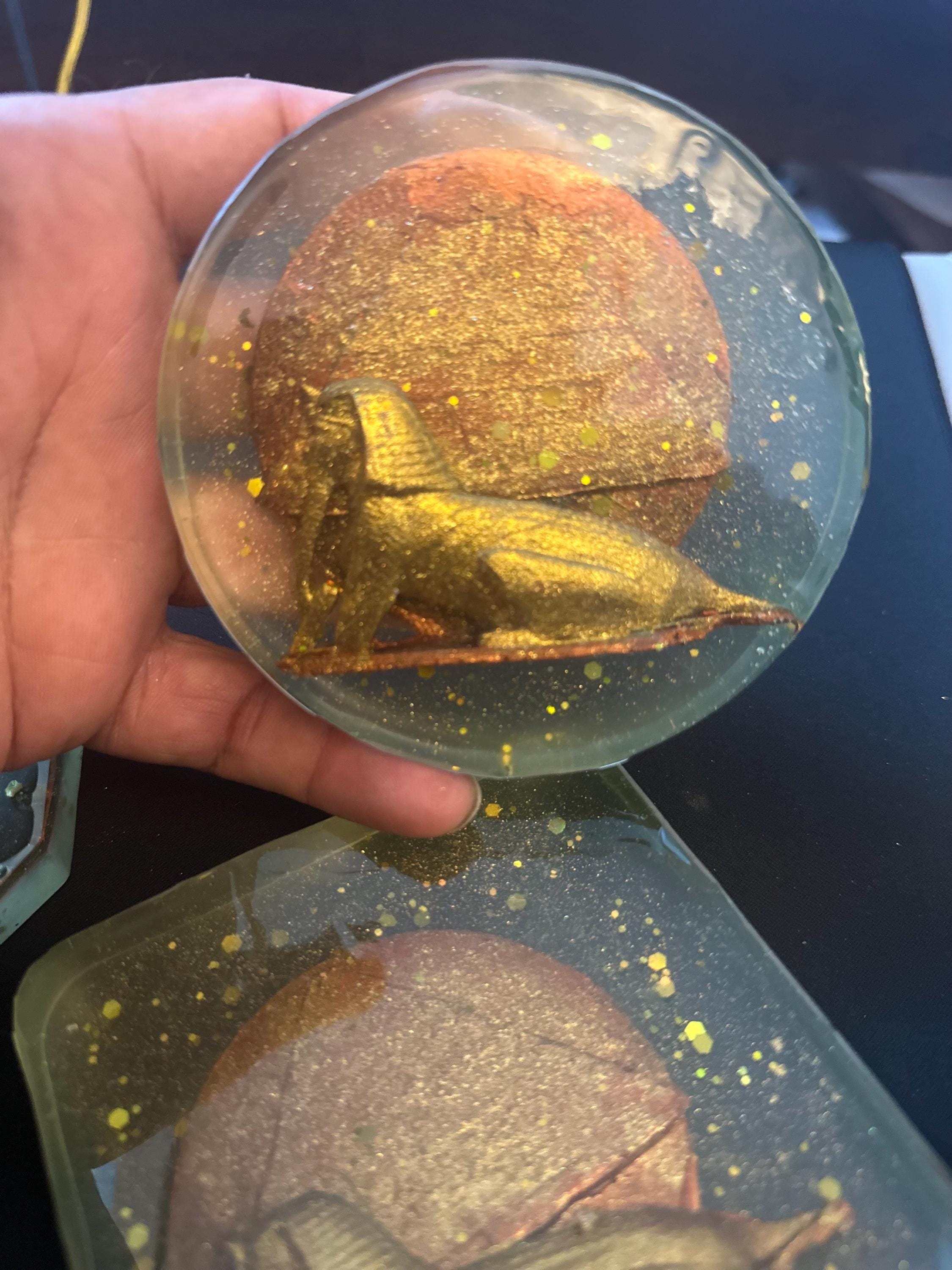 Glow in the Dark Sphinx Resin Coasters - Hand-Painted Set of 3